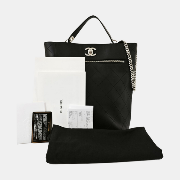 Quilted Calfskin Bucket Bag Black