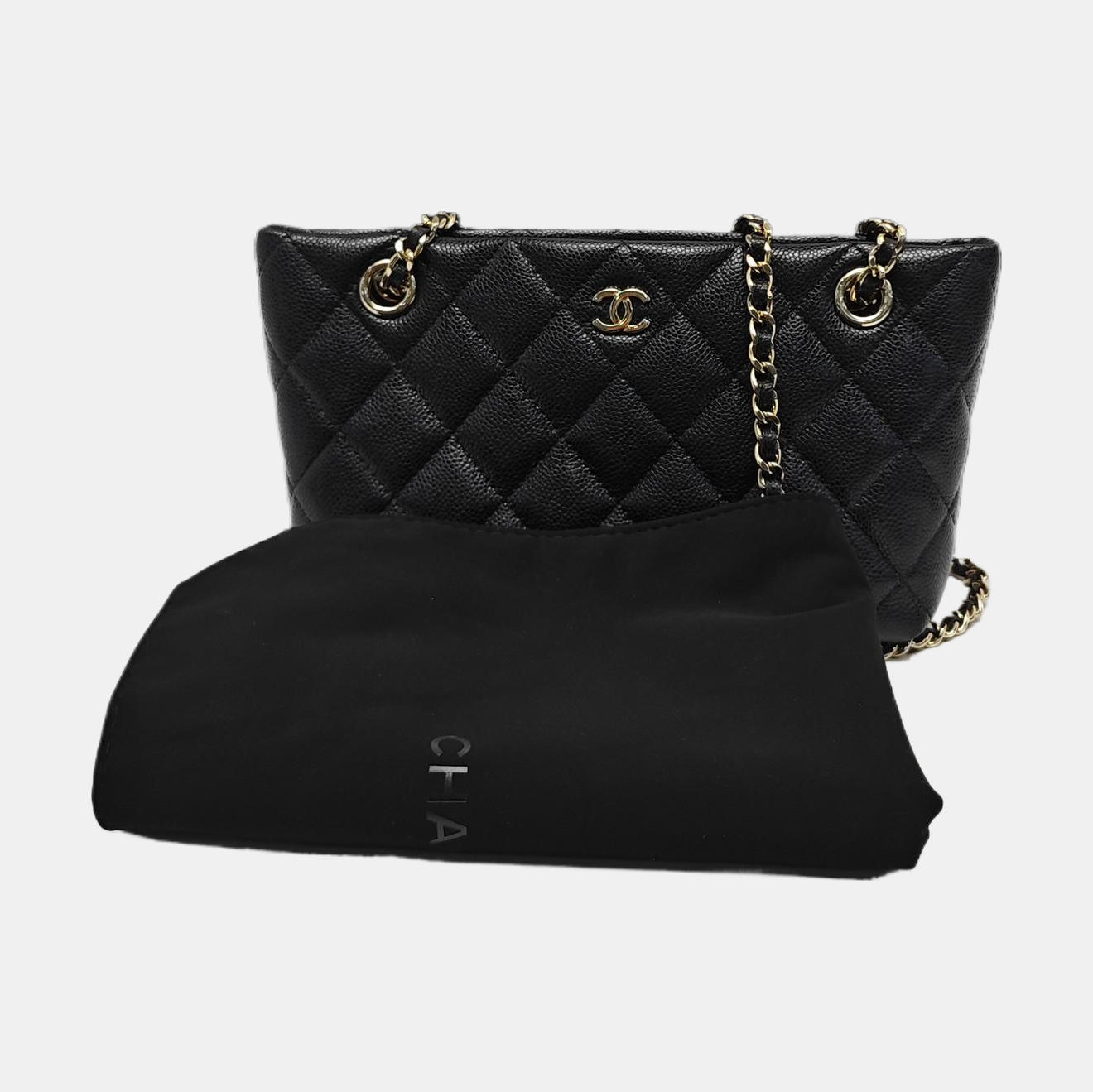 Quilted Grained Calfskin Shoulder Bag Black