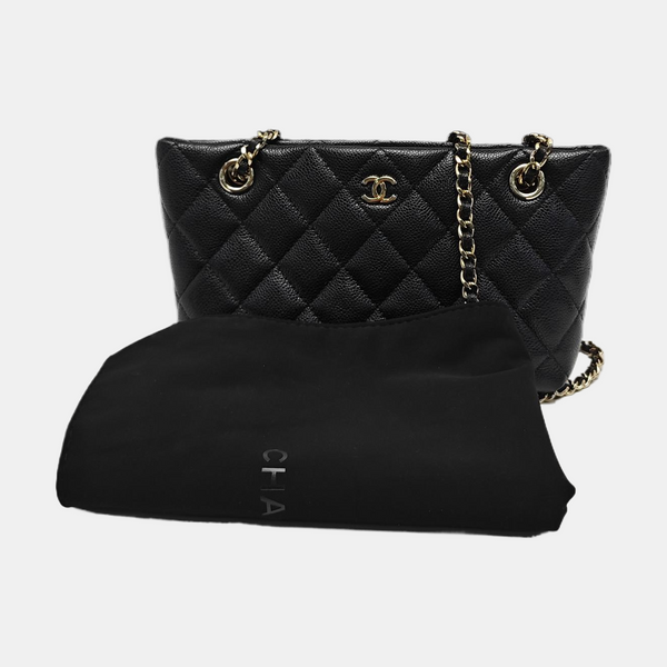 Quilted Grained Calfskin Shoulder Bag Black