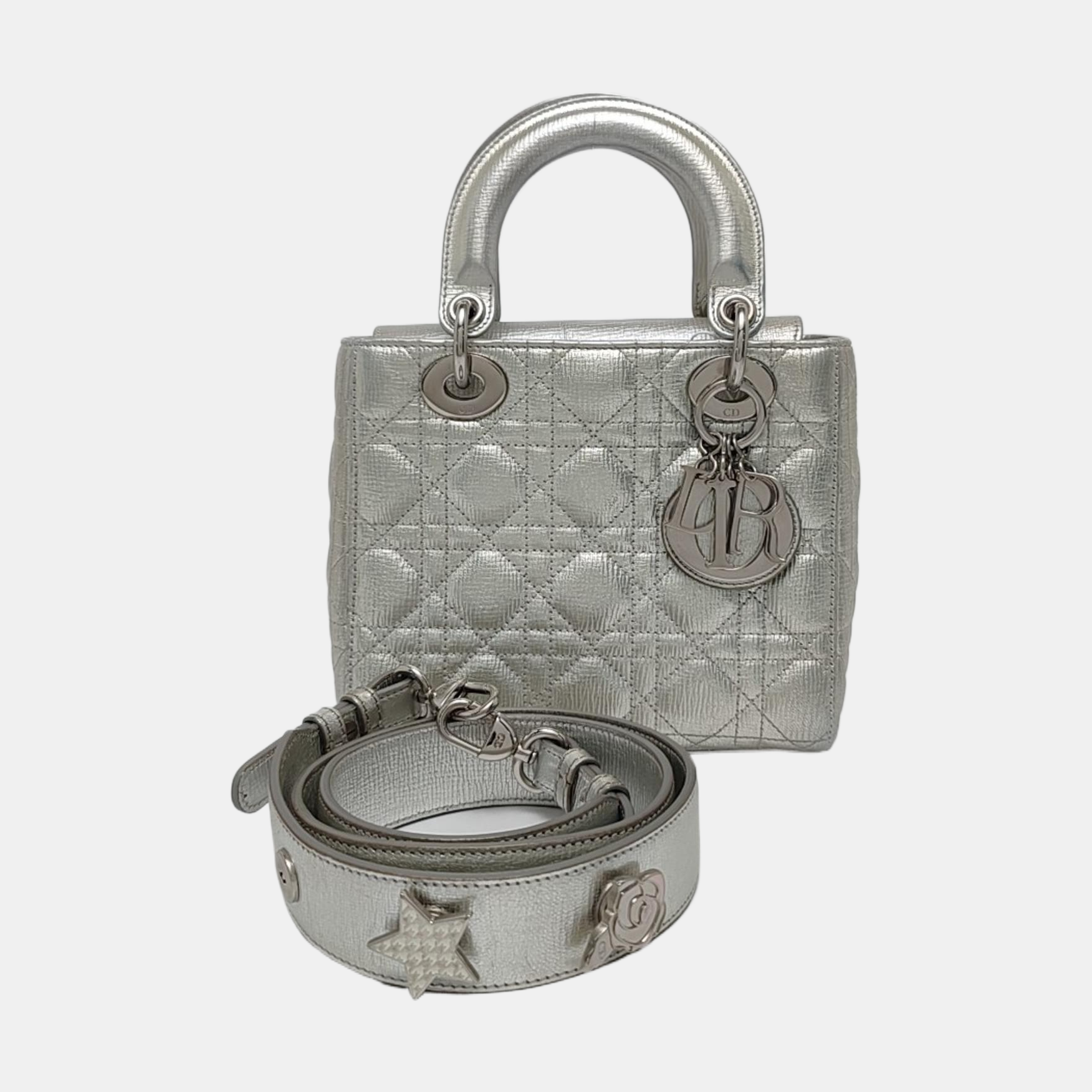 Authenticated pre-owned  Lady Dior Small Cannage Calfskin Silver - Tote Bag at Looply