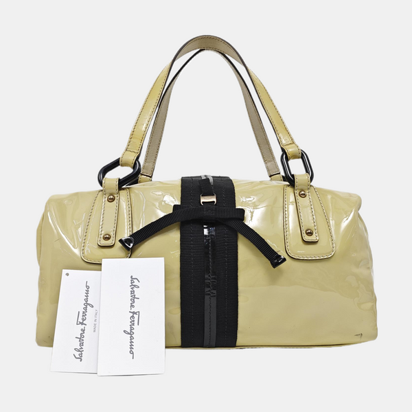 Patent Leather Top Handle Bag Yellow