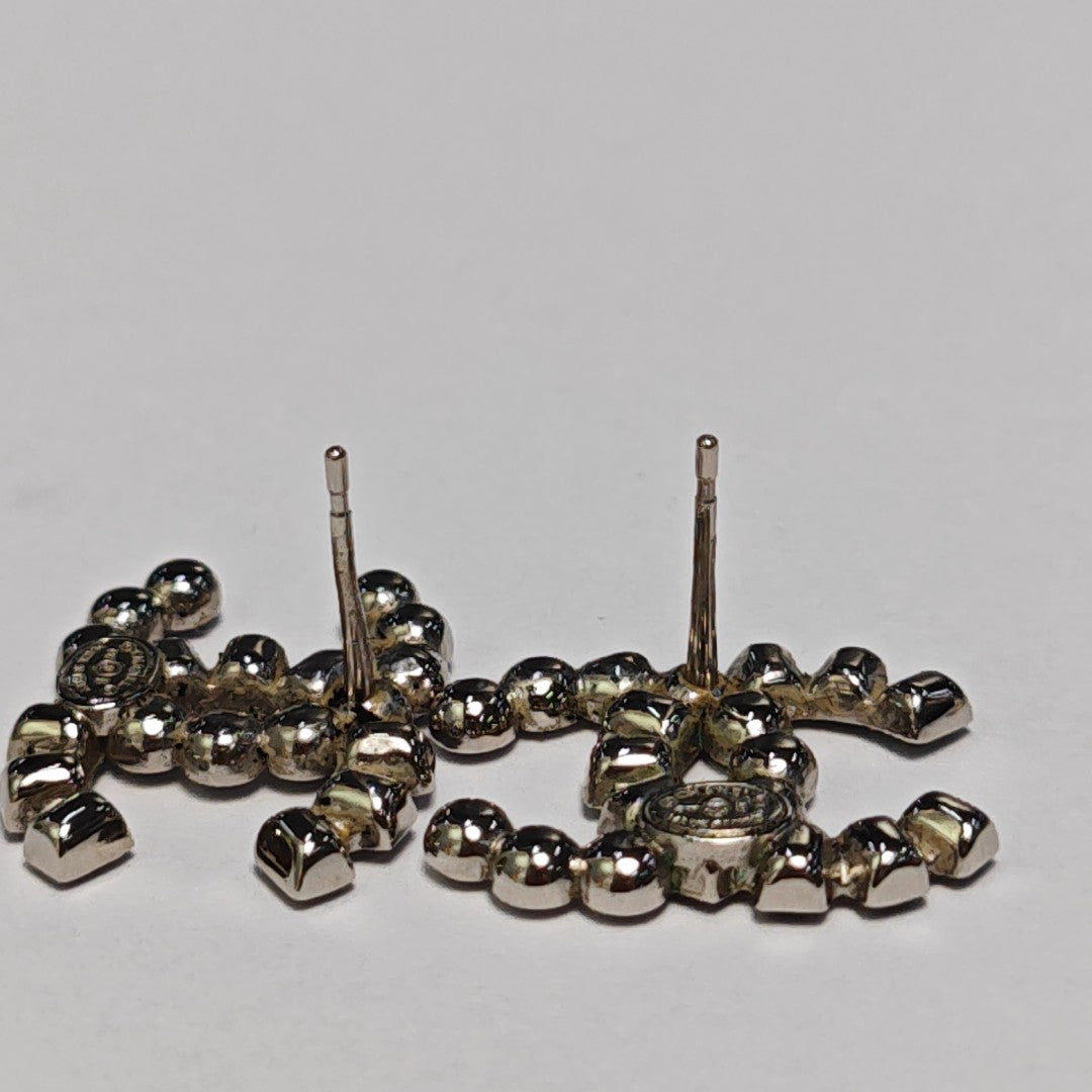 CC Logo Metal Silver Stud Earrings