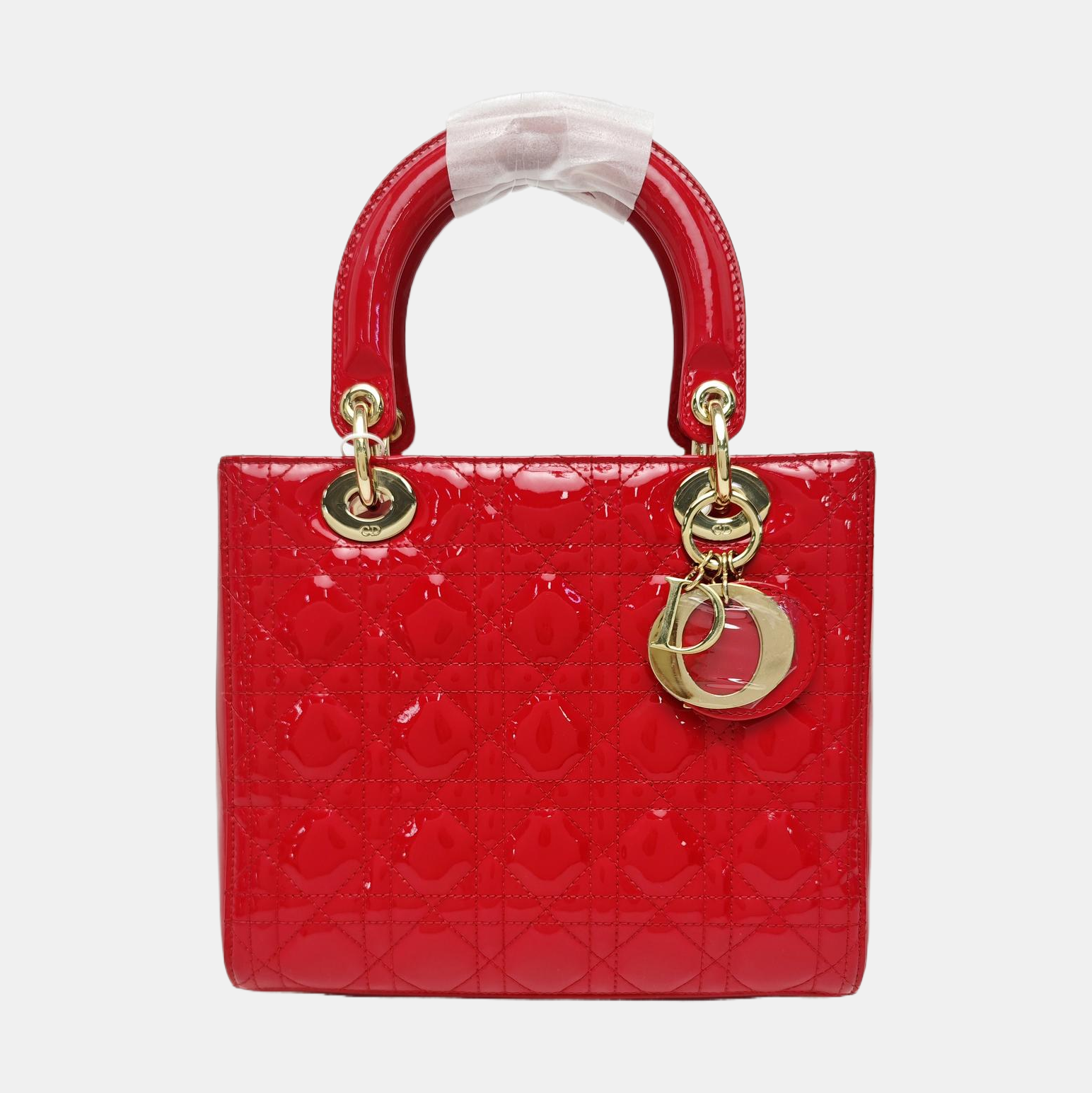 Lady Dior Medium Cannage Patent Leather Red