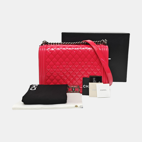BOY CHANEL Maxi Quilted Patent Leather Red
