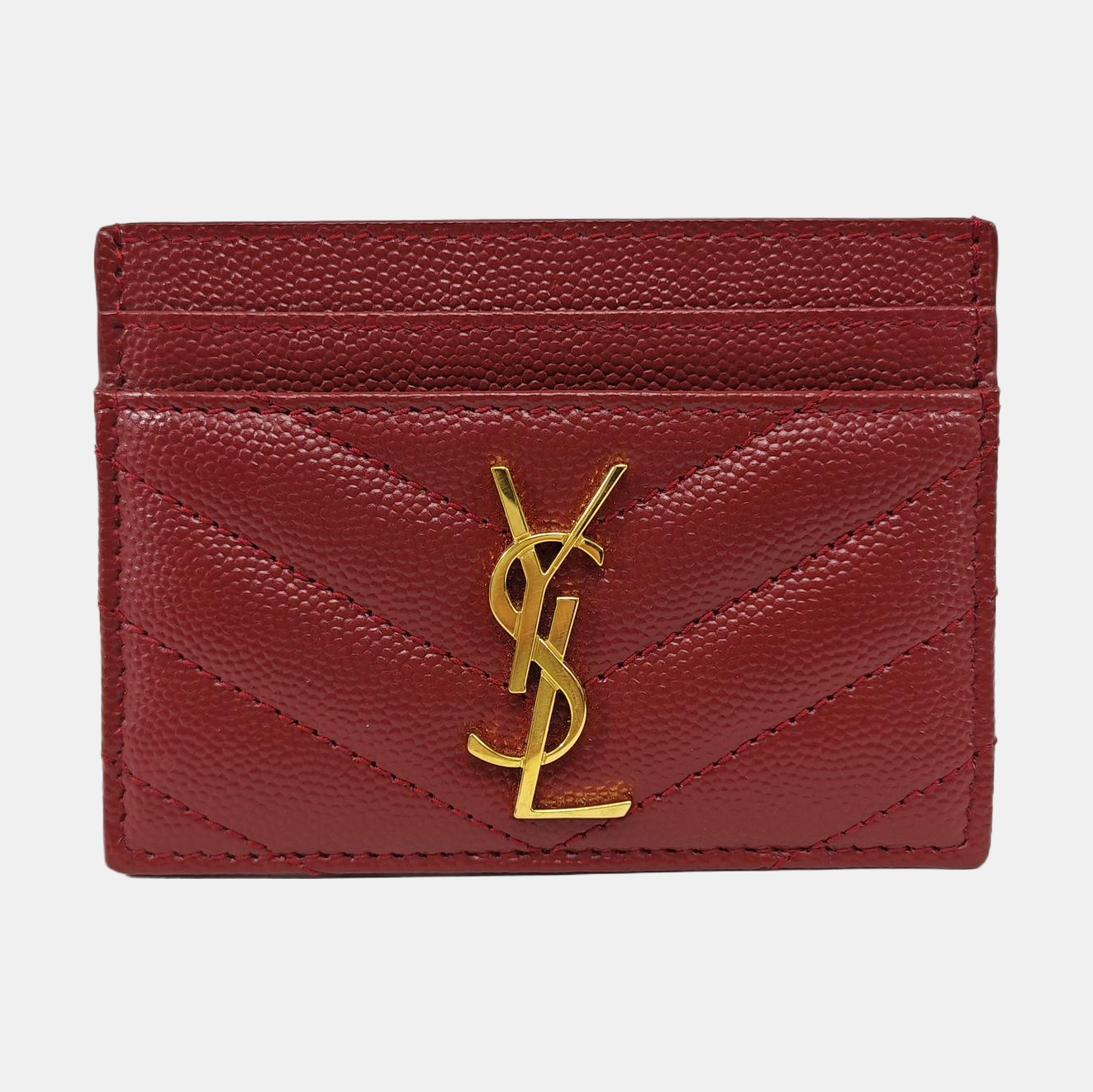 MONOGRAM Chevron Lambskin Red Card Holder