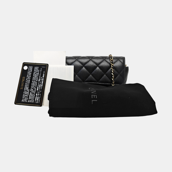 Quilted Grained Calfskin Shoulder Bag Black