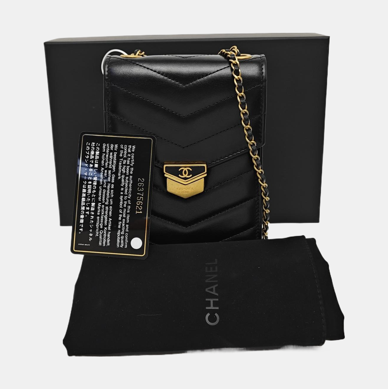 Chevron Calfskin Shoulder Bag Black