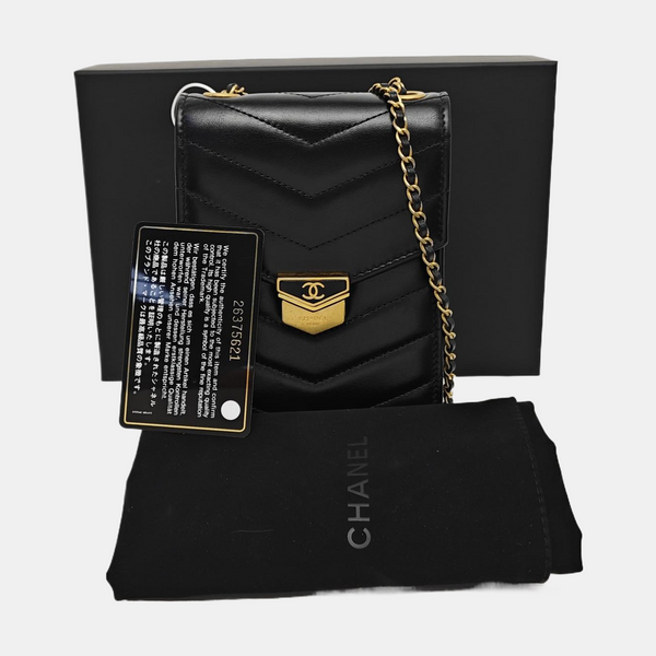 Chevron Calfskin Shoulder Bag Black