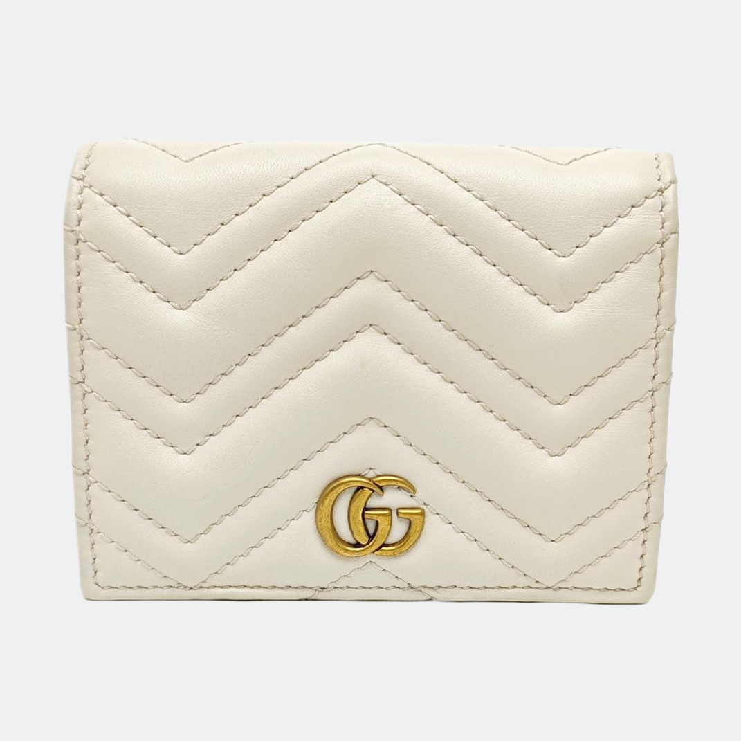 GG Marmont Mini Quilted Calfskin White Wallet