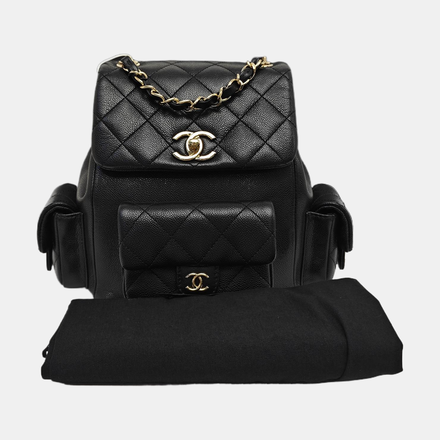 Quilted Grained Calfskin Backpack Small Black