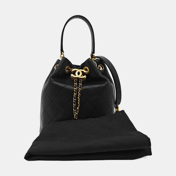 DRAWSTRING Quilted Calfskin Black
