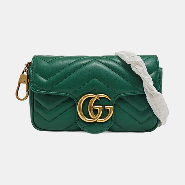 Authenticated pre-owned  GG Marmont Mini Quilted Calfskin Green - Shoulder Bag at Looply