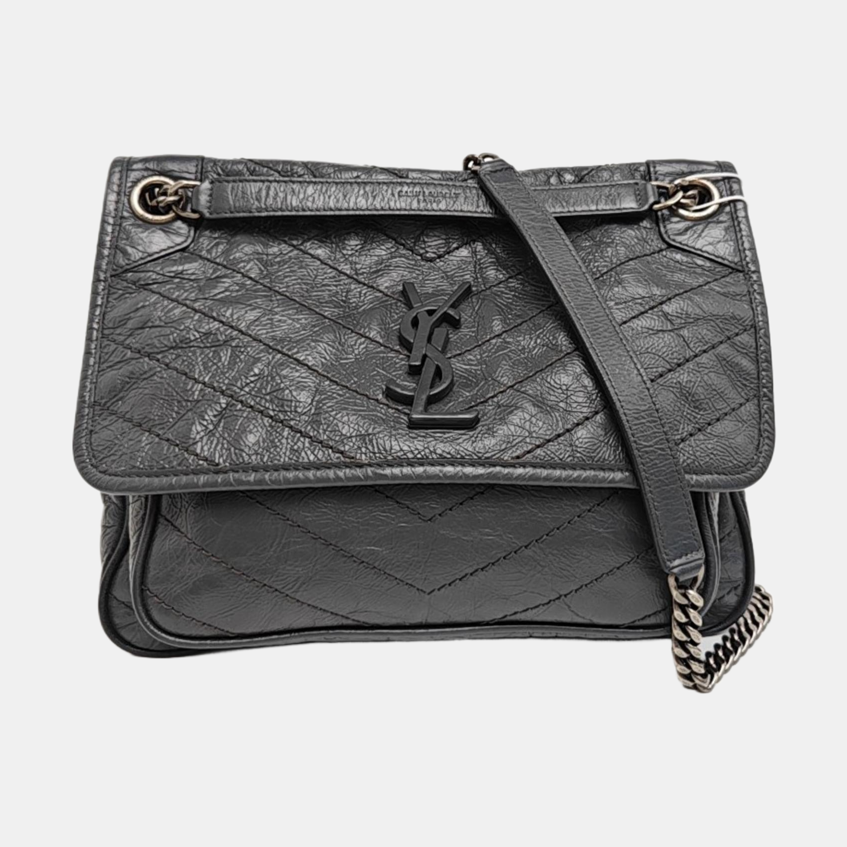 NIKI Medium Chevron Calfskin Gray