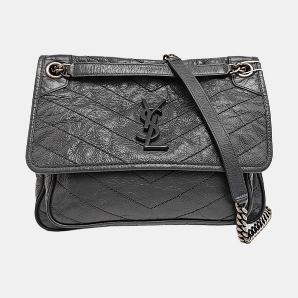 NIKI Medium Chevron Calfskin Gray