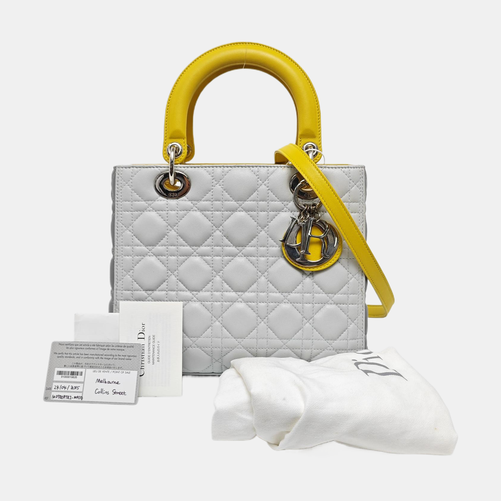 Authenticated pre-owned  Lady Dior Medium Quilted Lambskin Grey - Tote Bag at Looply