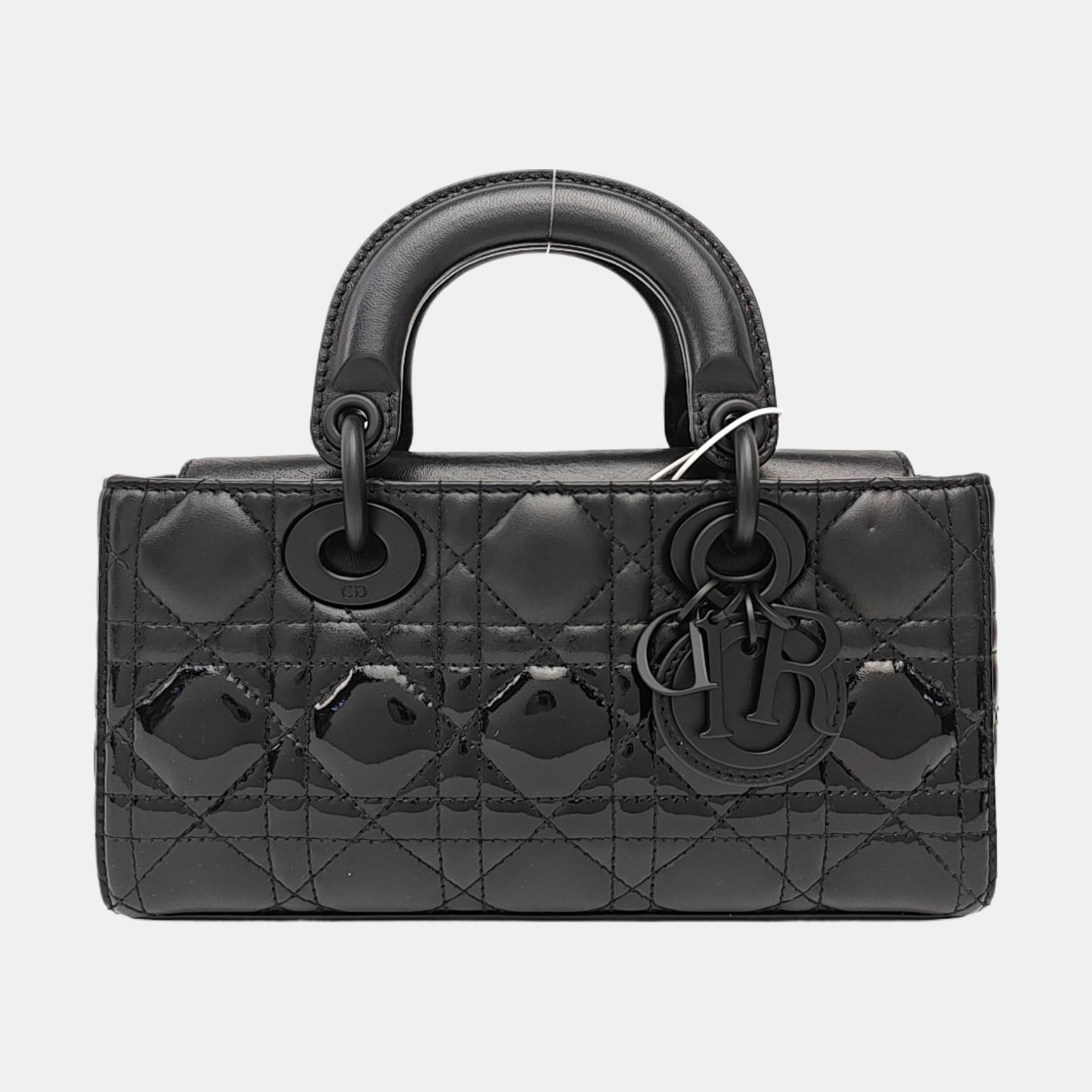 Lady D-Joy Small Cannage Patent Leather Black