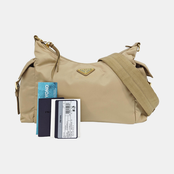 Nylon Top Handle Bag Brown