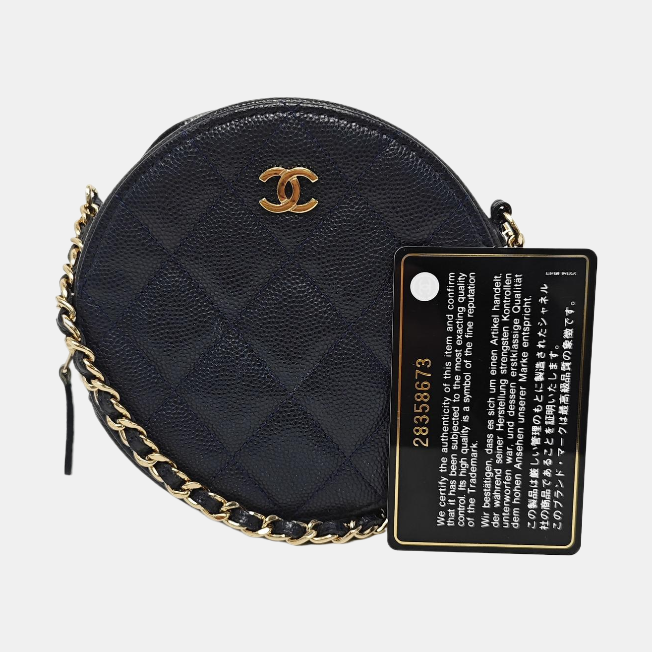 ROUND Quilted Grained Calfskin Blue