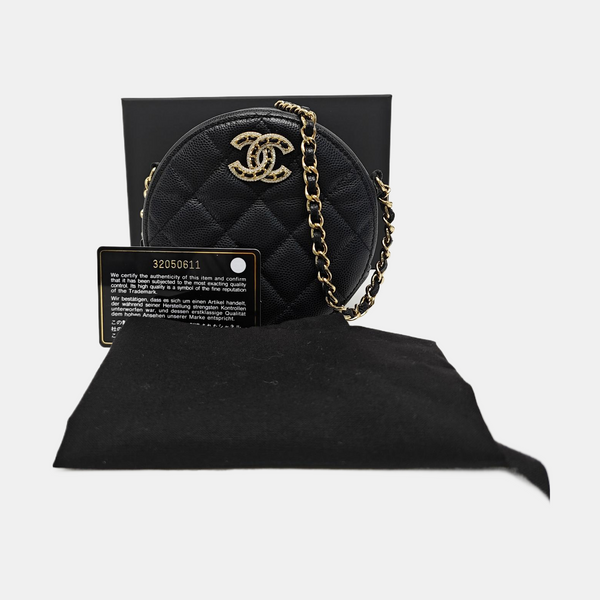 Quilted Grained Calfskin Shoulder Bag Black