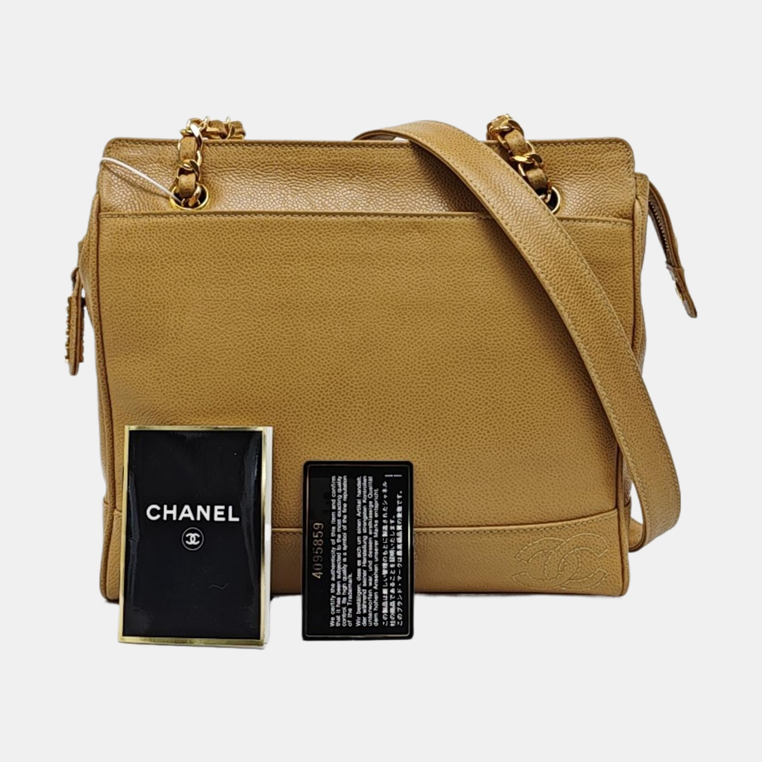 VINTAGE CC LOGO Grained Calfskin Beige