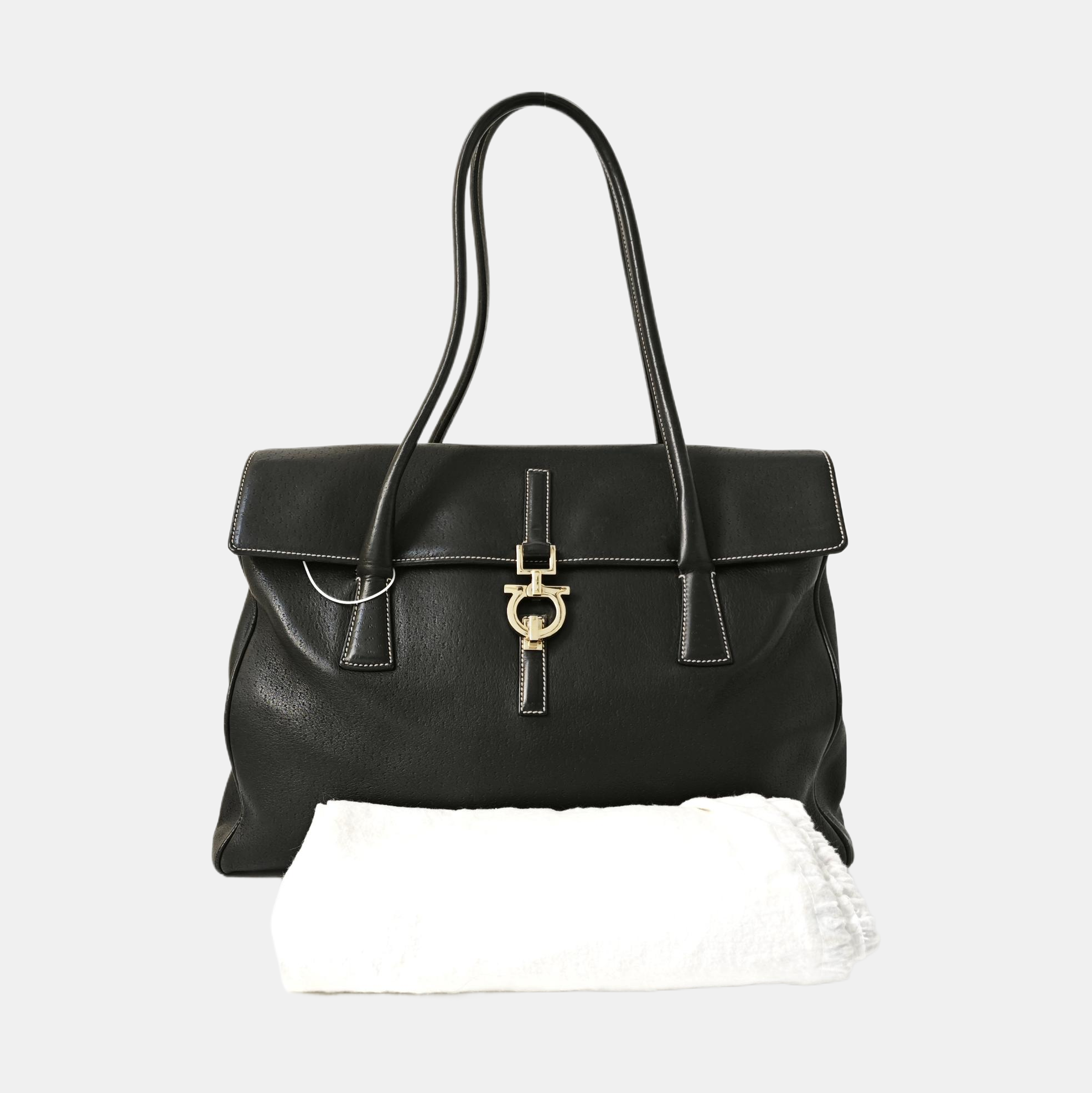 Calfskin Top Handle Bag Black