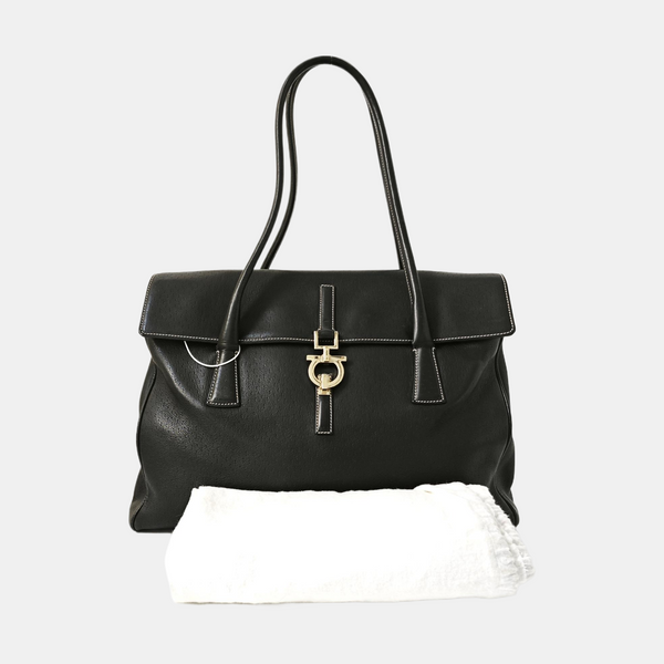 Calfskin Top Handle Bag Black