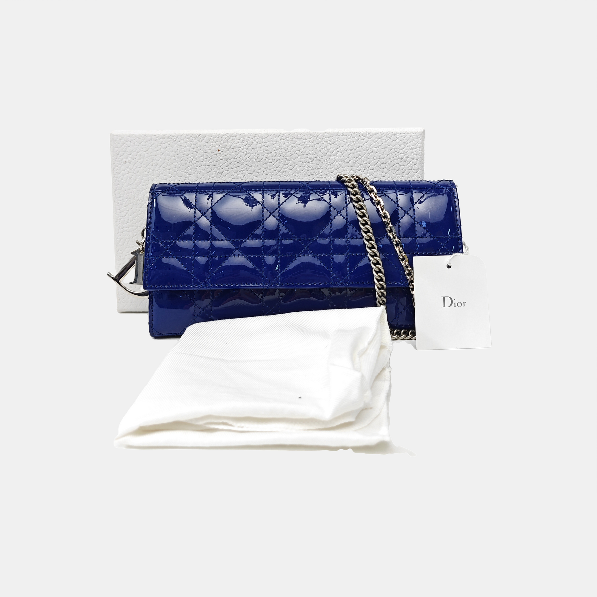 Lady Dior Small Cannage Patent Leather Blue
