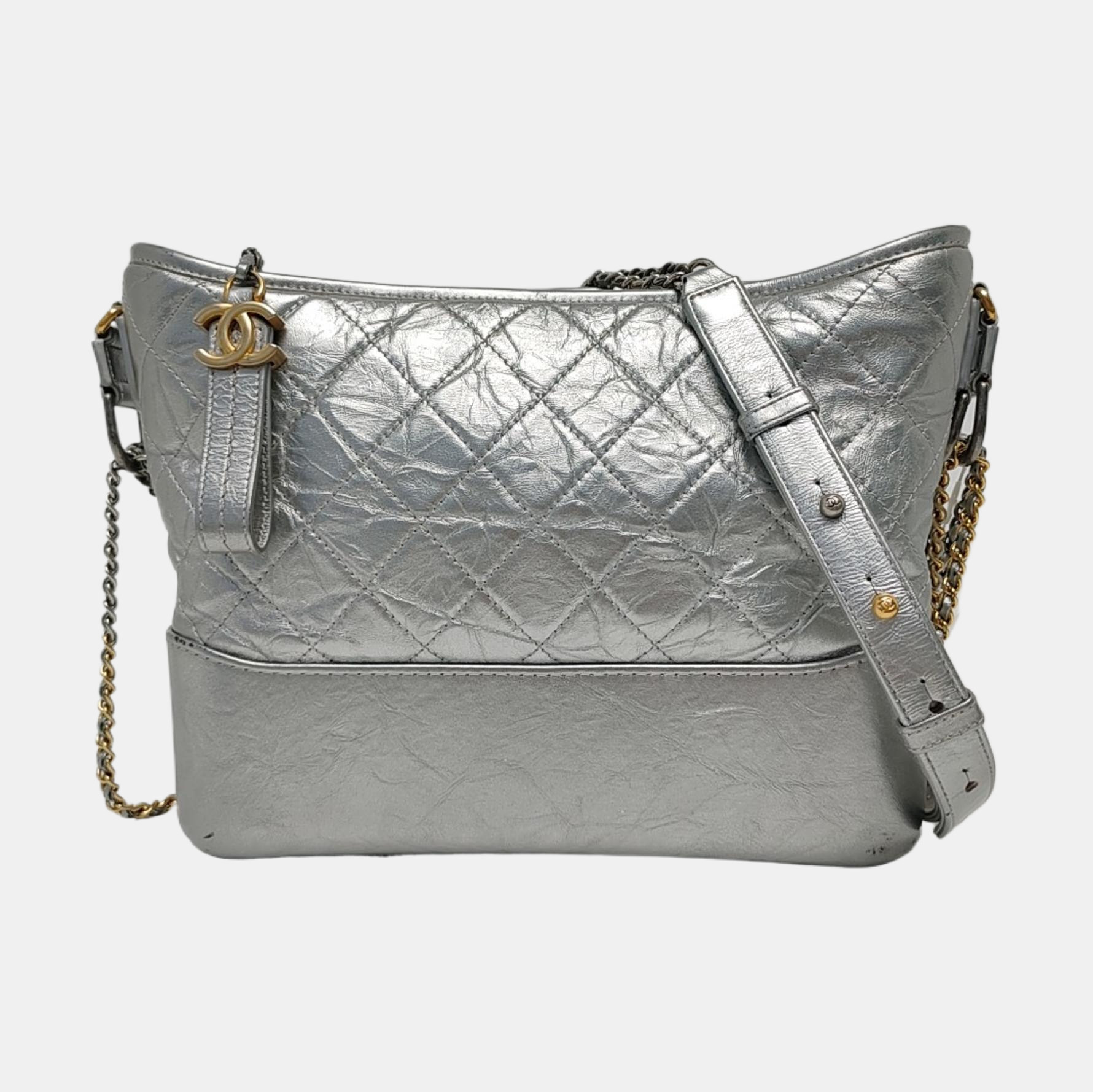 GABRIELLE Medium Quilted Calfskin Silver