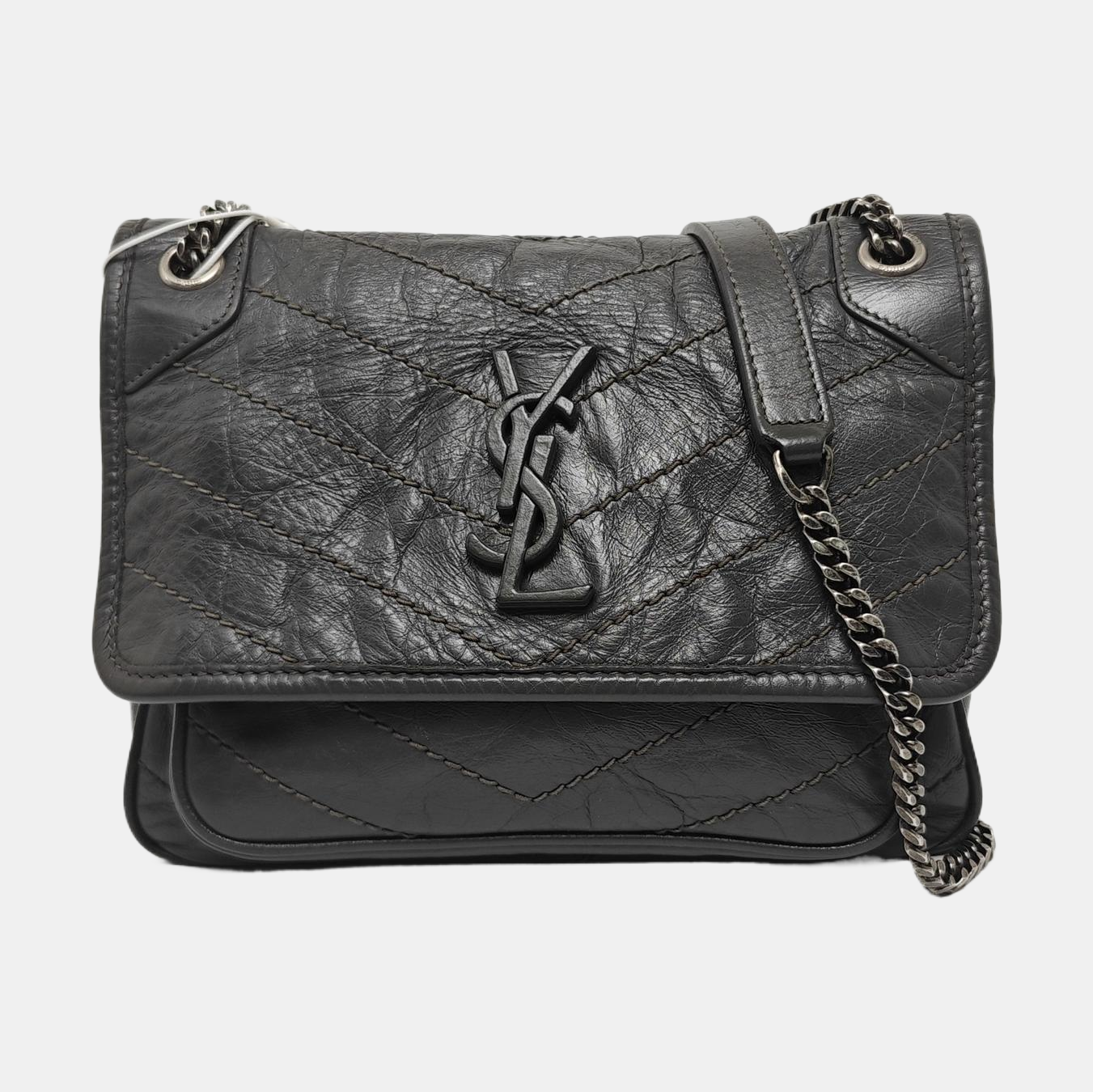 NIKI Small Chevron Calfskin Gray