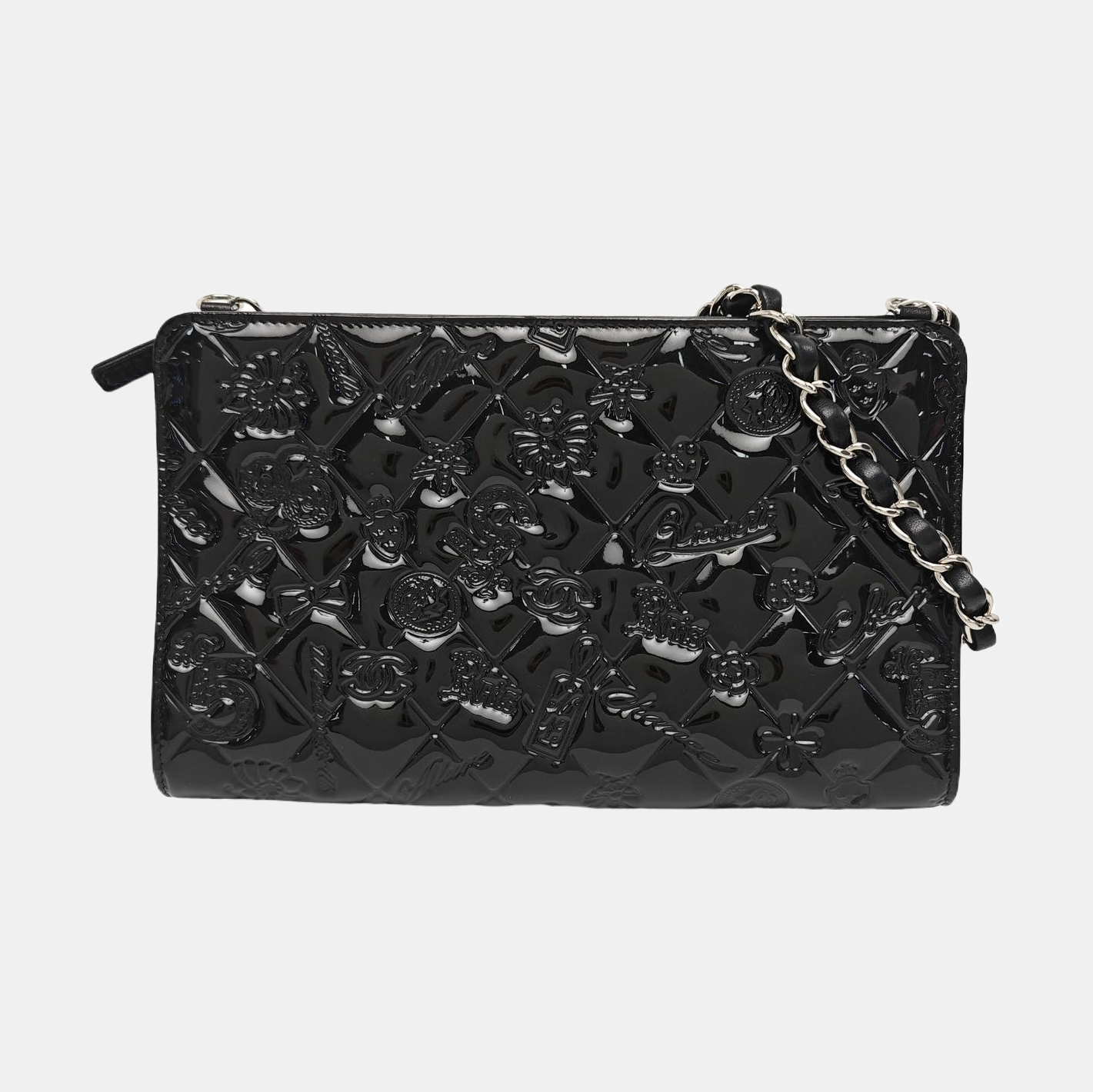 Quilted Patent Leather Tote Bag Black