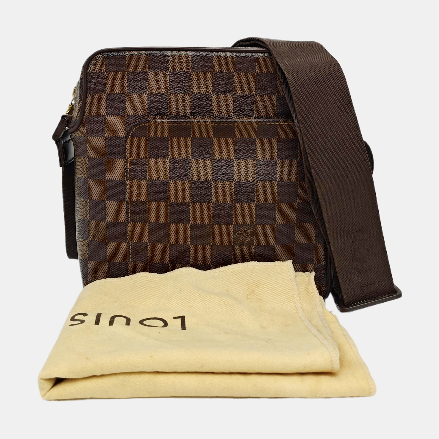 OLAV PM Damier Ebene Coated Canvas Brown