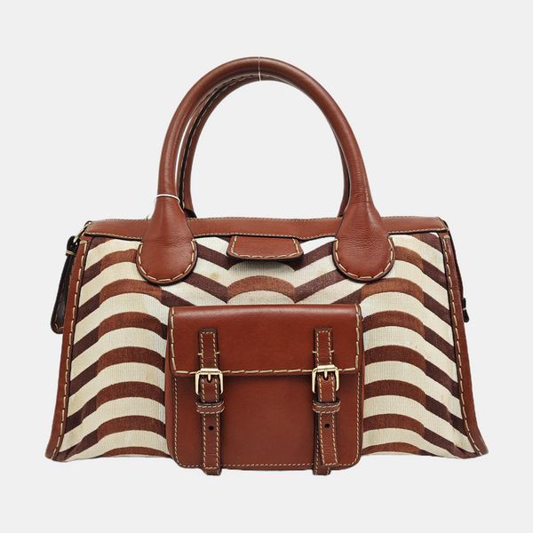 Fabric Top Handle Bag Brown