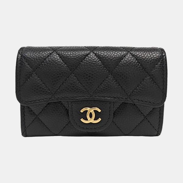 CLASSIC FLAP Quilted Grained Calfskin Black Card Holder