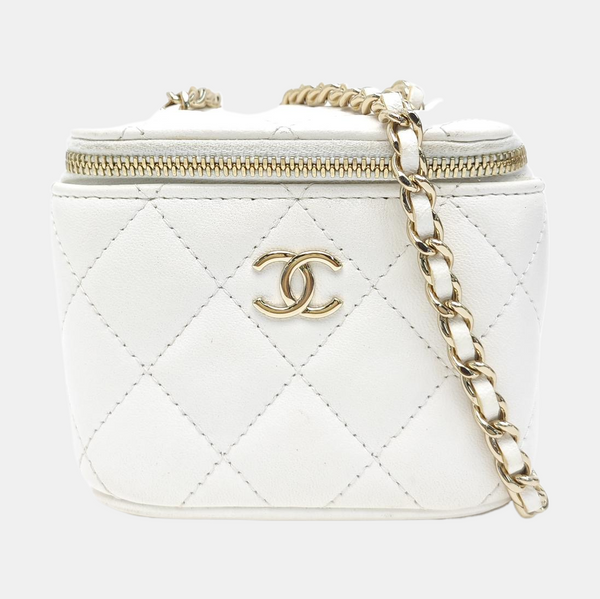VANITY CASE Small Quilted Lambskin White