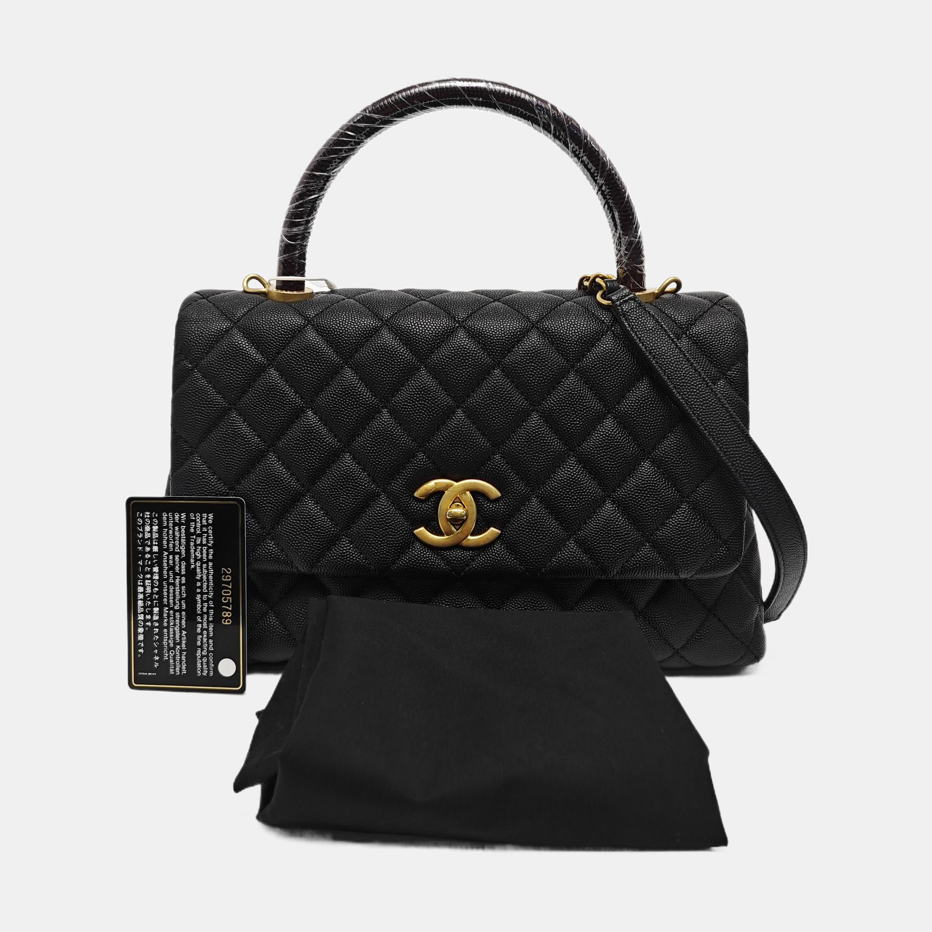 COCO HANDLE Medium Quilted Grained Calfskin Black