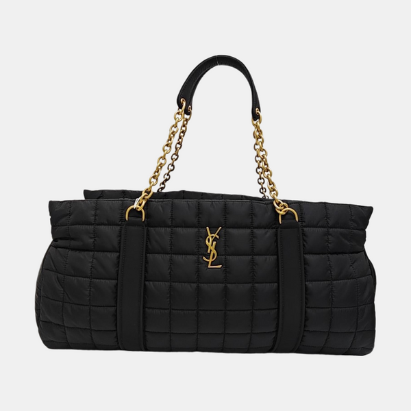 Quilted Nylon Top Handle Bag Black