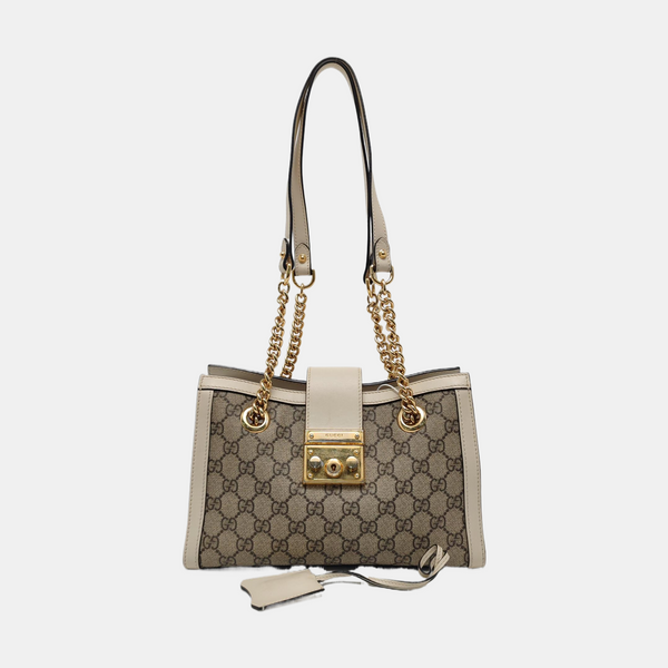 Padlock Small Monogram Coated Canvas Beige