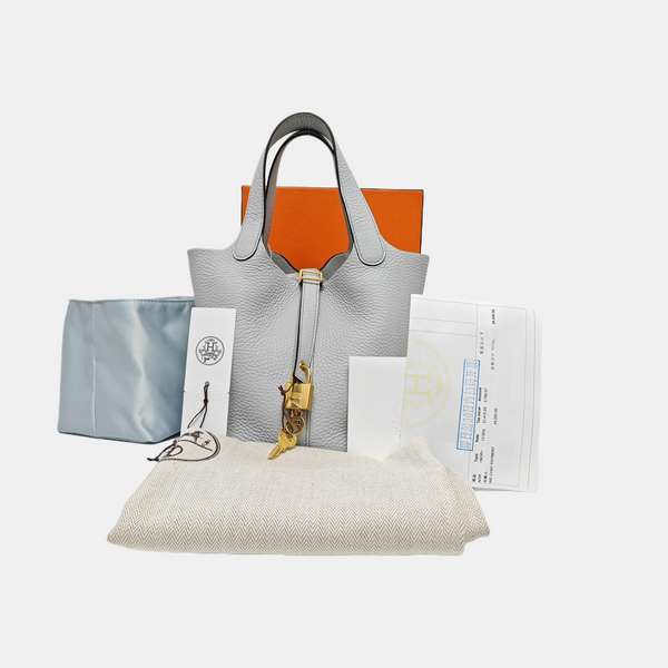 Authenticated pre-owned  Picotin Lock 18 Clemence Blue - Bucket Bag at Looply