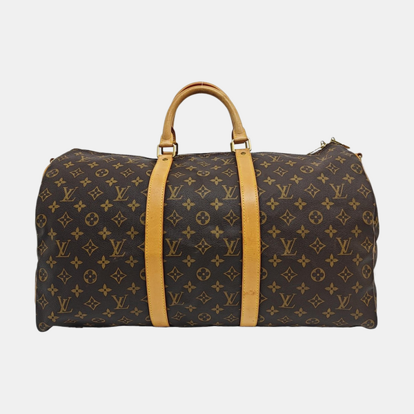 KEEPALL 50 Monogram Coated Canvas Brown