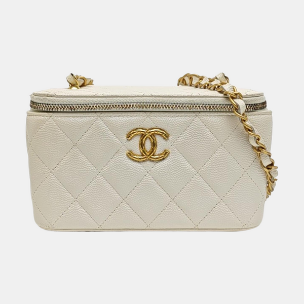 VANITY CASE Small Quilted Grained Calfskin White