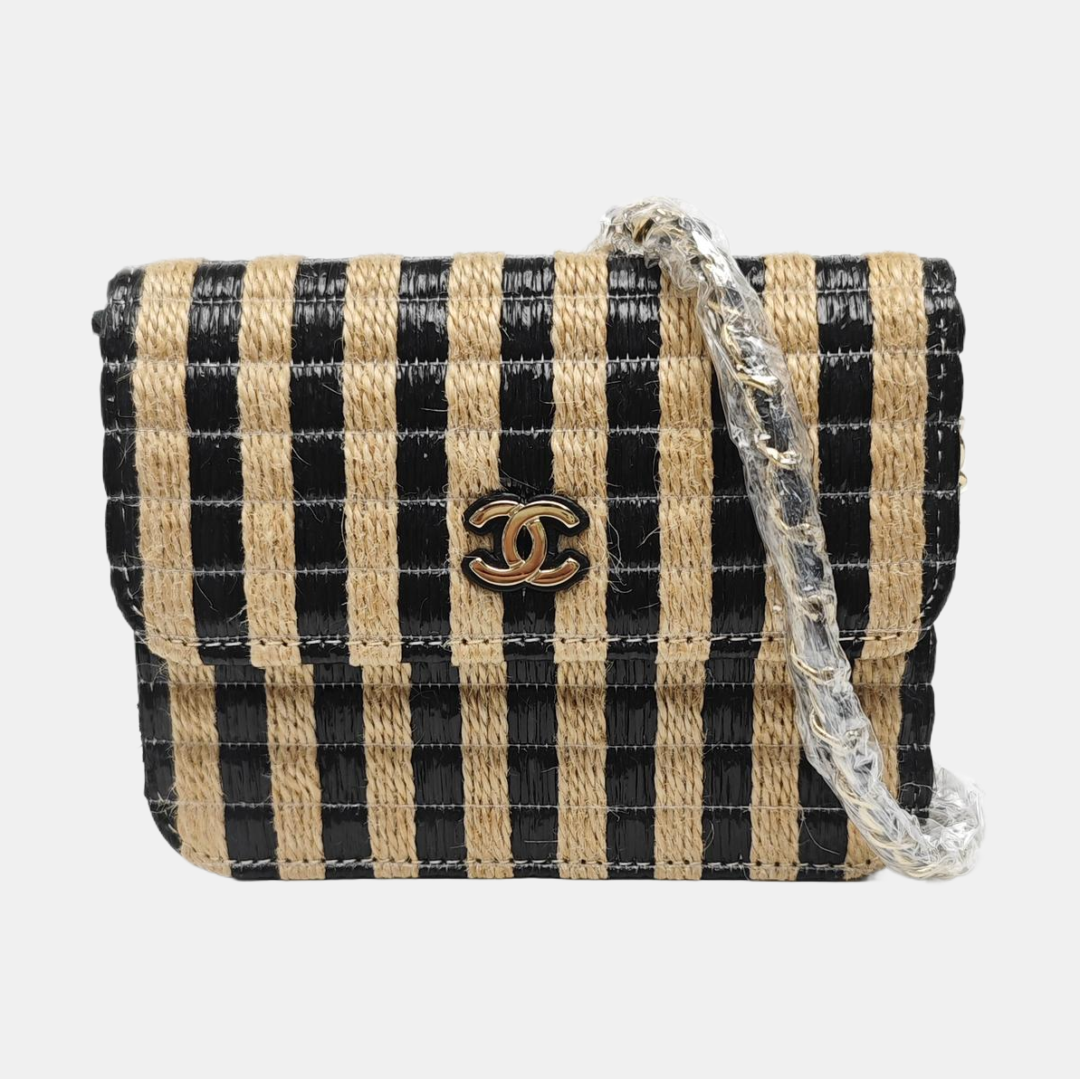 Quilted Straw Shoulder Bag Multicolor