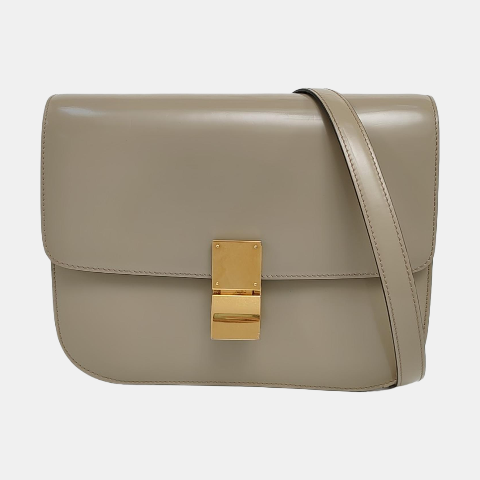 Authenticated pre-owned  CLASSIC BOX Medium Calfskin Beige - Shoulder Bag at Looply