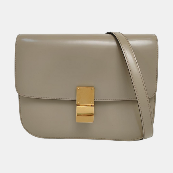 Authenticated pre-owned  CLASSIC BOX Medium Calfskin Beige - Shoulder Bag at Looply