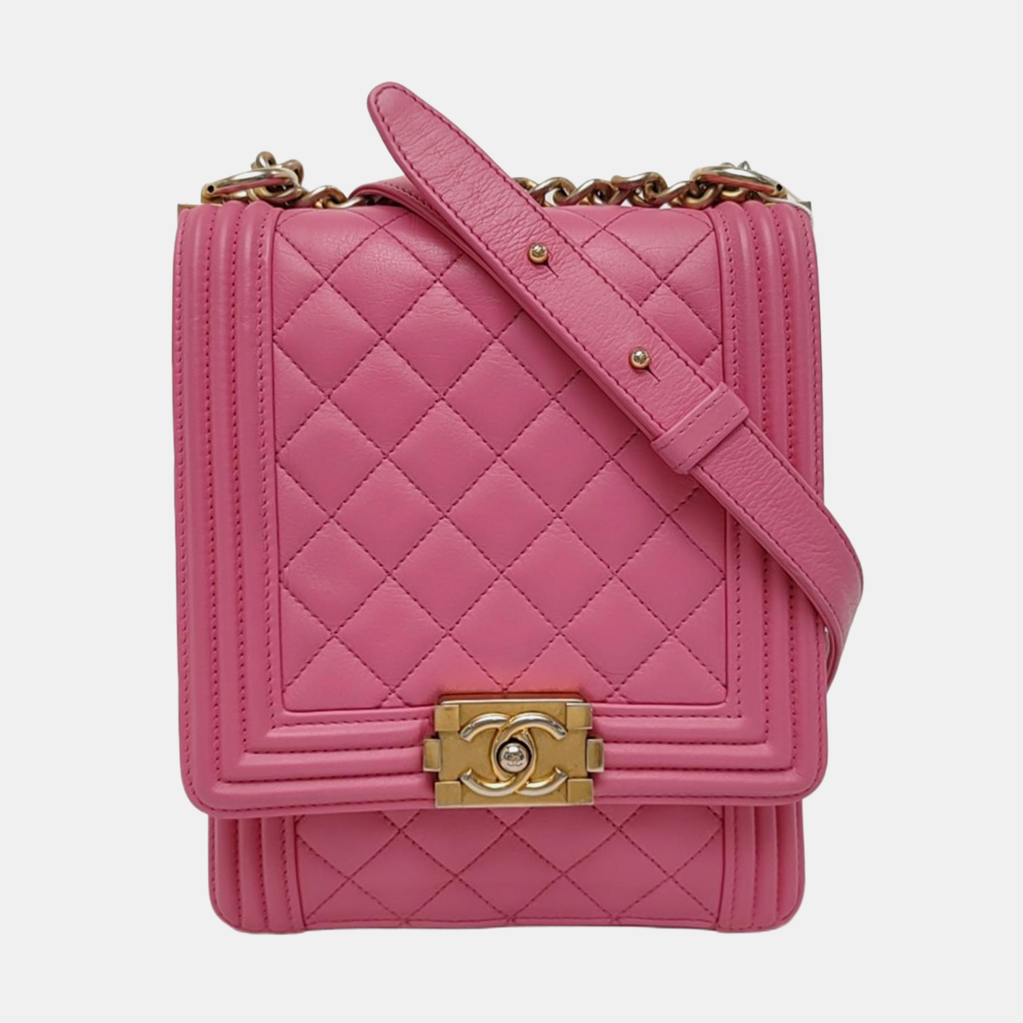 Authenticated pre-owned  BOY CHANEL Quilted Calfskin Pink - Crossbody Bag at Looply