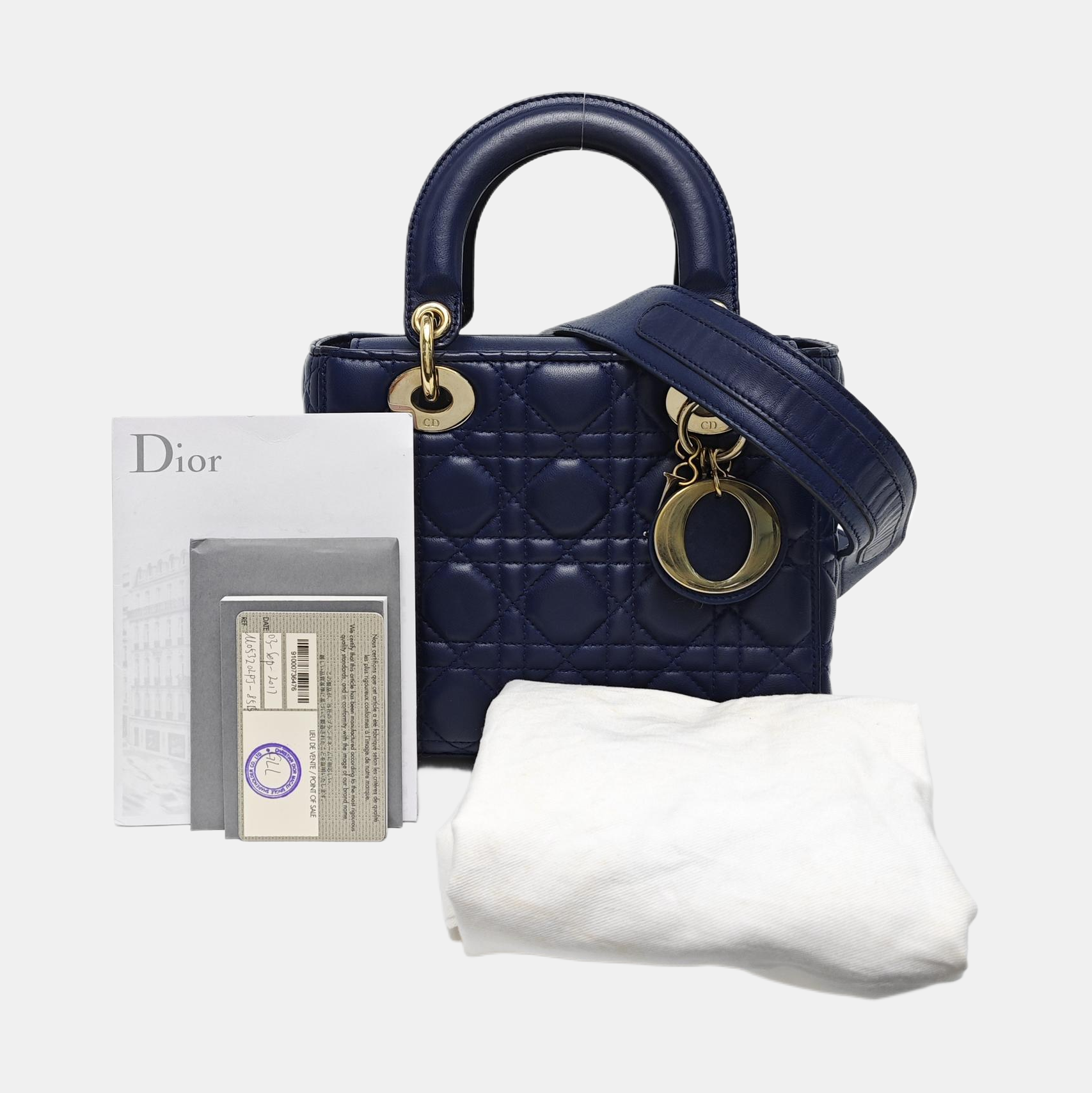 Authenticated pre-owned  Lady Dior Small Cannage Lambskin Blue - Tote Bag at Looply