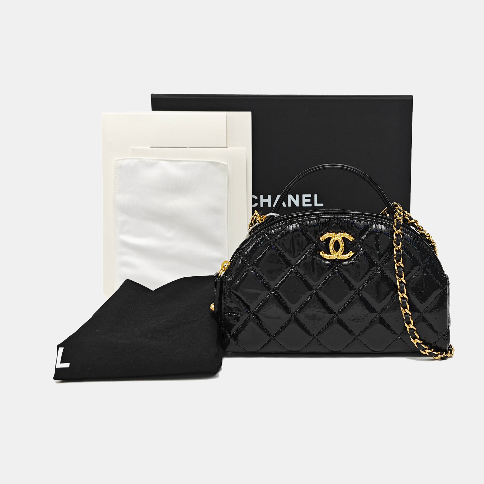 Quilted Patent Leather Shoulder Bag Black