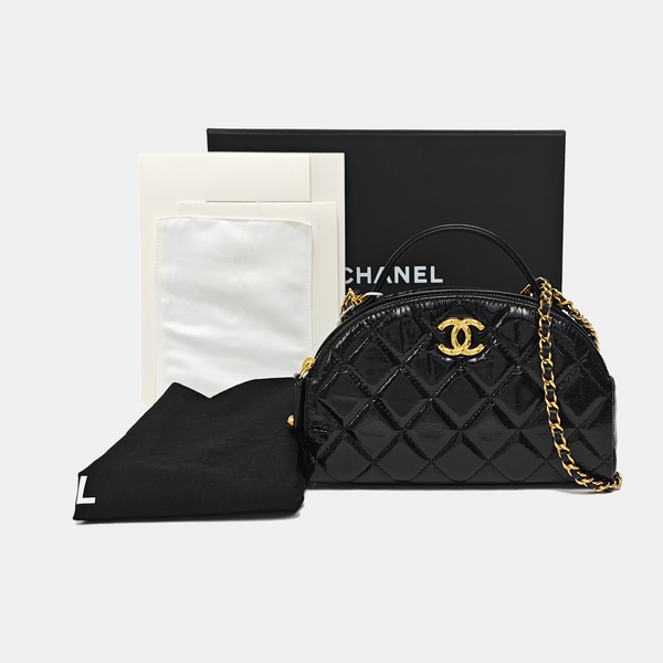 Quilted Patent Leather Shoulder Bag Black