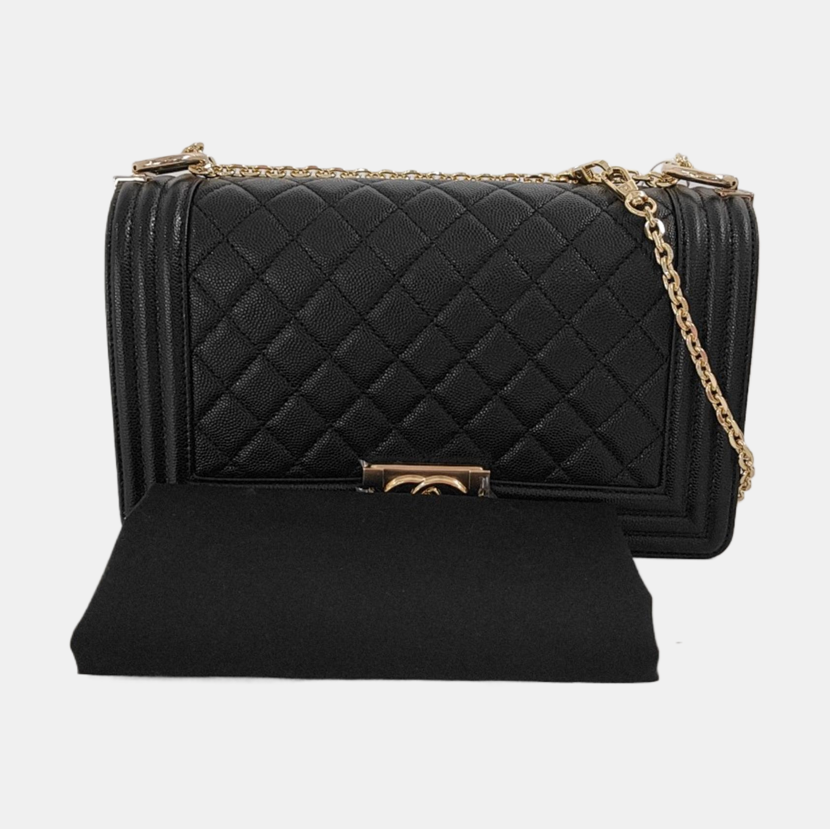 BOY CHANEL Medium Quilted Grained Calfskin Black