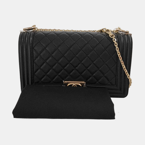 BOY CHANEL Medium Quilted Grained Calfskin Black