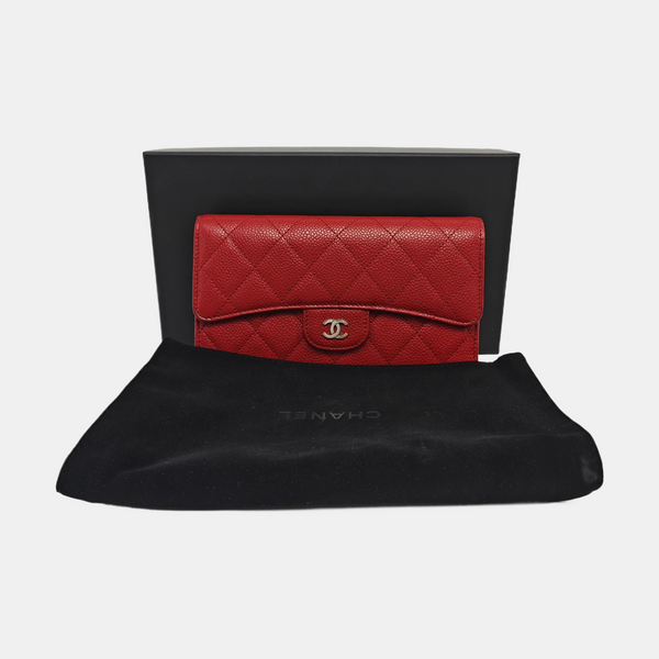 CLASSIC FLAP Mini Quilted Grained Calfskin Red Wallet
